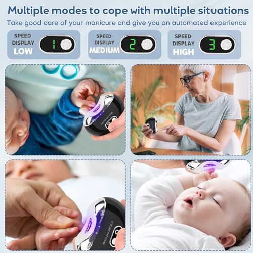 Automatic Electric Nail Clipper with LCD Display - 3-Speed USB Rechargeable Safety Nail Clippers for Kids & Babies (Black)