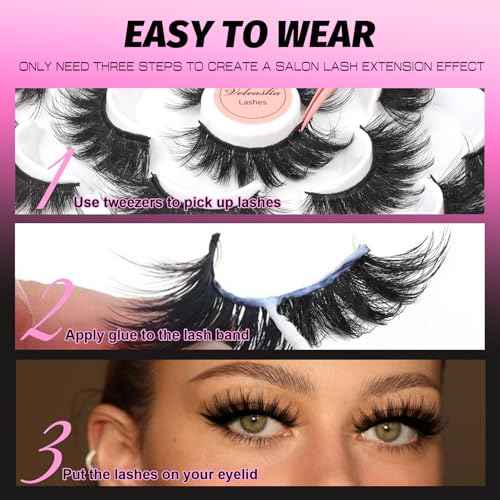 Veleasha Lashes D Curl Fluffy Eyelashes Cat Eye Lashes 5D Volume False Lashes Kit with Lash Glue and Tweezers 10 Pairs Soft False Eyelashes Luxury Fake Eyelashes Wispy Look Like Extensions (D15 Kit)