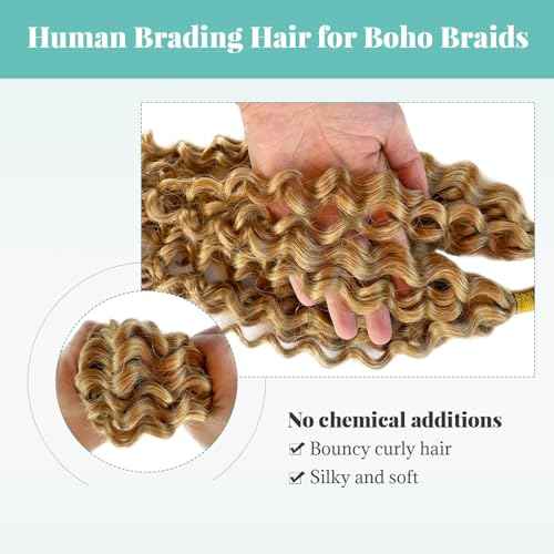 Human Braiding Hair for Boho Braids Bohemian 24 Inch Curly Boho Hair for Braiding Knotless Deep Water Wave Bulk Human Hair for Braiding No Weft 2 Bundles/Pack 100G Full Head