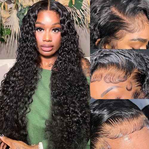 22 Inch Deep Wave Lace Front Wigs Human Hair 200% Density 13x4 HD Curly Lace Frontal Glueless Wigs for Women Pre Plucked Deep Wave Natural Color
