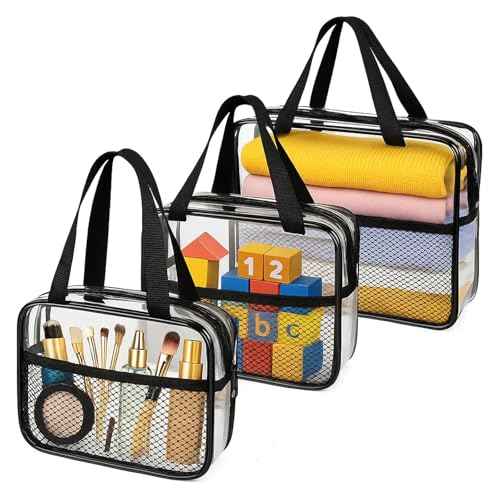 XEWEA Large Small Clear Travel Toiletry Bags with Handles & Pocket for Men Women, 3PCS TSA Approved Transparent Makeup Bag,Waterproof PVC Quart Organizer with Zipper for Toiletries Airline Essentials