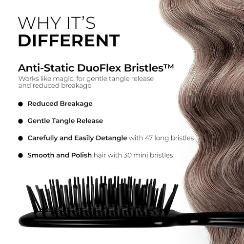 FHI Heat UNbrush Detangling Brush for Pain-Free Brushing on All Wet or Dry Hair Types — Durable DuoFlex Anti-Static Bristles, Lightweight Handle, Vented Hair Brush, Black