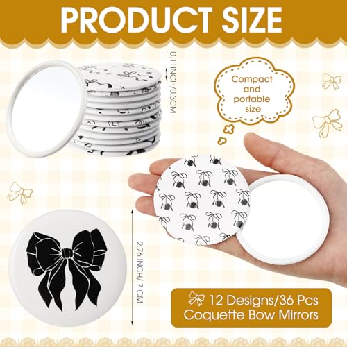 36 Pcs Coquette Aesthetic Compact Mirror Bulk Black Bow Party Favors Portable Travel Makeup Pocket Purse Mirror for Women Wedding Bridal Shower Quinceanera Party Favor