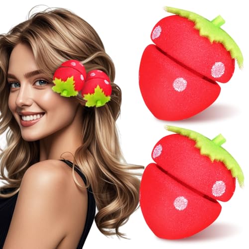 PACKOVE 18pcs Heatless Strawberry Sponge Hair Curlers for Overnight Styling