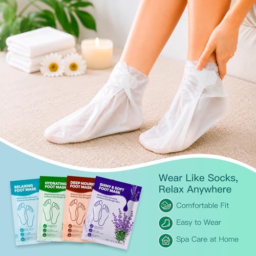 QUNGCO Hydrating Foot Mask Socks for Dry Cracked Feet - 8 Pack
