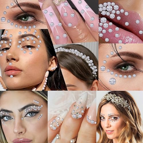 3555PCS Rhinestone Stickers for Crafts, Self Adhesive Gem Stickers 3/4/5/6/8 MM Face Jewels Stick on Bling Pearls for Face Eye Nail Hair Body Makeup Crafts DIY Scrapbooking Embellishments (Aqua Blue)