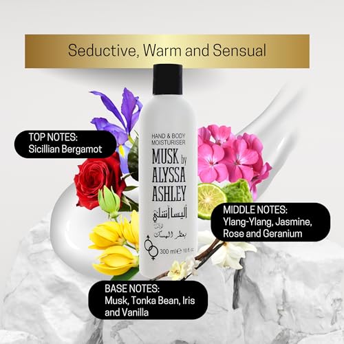 Alyssa Ashley Musk Hand and Body Moisturizer - Lotion for Women - Body Cream for Smooth, Moisturized Skin - Citrus and Sicilian Bergamot - 10 oz
