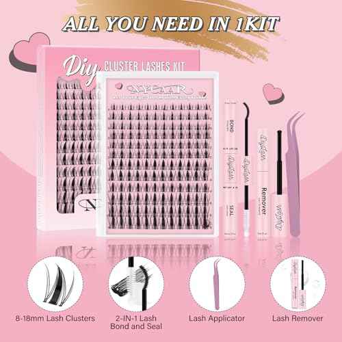 Fairy Lash Clusters Kit Spiky Manga Lash Clusters D Curl 144Pcs 8-18mm Lash Extension Kit Wispy Invisible Band Lashes Kit with Bond and Seal,Remover,Applicators DIY at Home(Fairy)