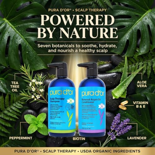 PURA D'OR Tea Tree Peppermint Scalp Therapy Shampoo & Conditioner Set 16oz x2