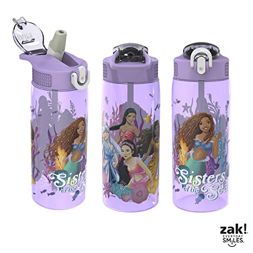 Zak Designs Disney The Little Mermaid 2023 Kids Water Bottle For School or Travel, 25oz Durable Plastic, with Pop-Up Antimicrobial Spout and Cover, Handle, and Leak-Proof (Ariel, Sisters of the Sea)