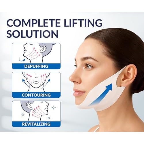 STYLIA V Line Lifting Collagen Face Mask - Lift, Firm & Contour Jawline - Double Chin Strap with Hyaluronic Acid & Aloe Vera - Hydrating Neck & Face Tightening Mask - Chin Strap for Sleeping - 20PC