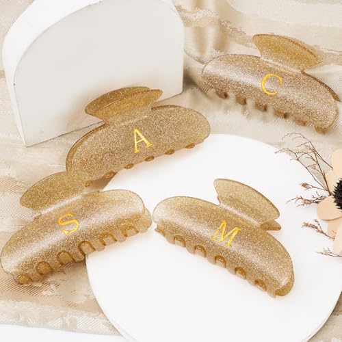 Fycert Gold Glitter Initial Hair Clip A - Personalized Hair Accessory for Women & Girls