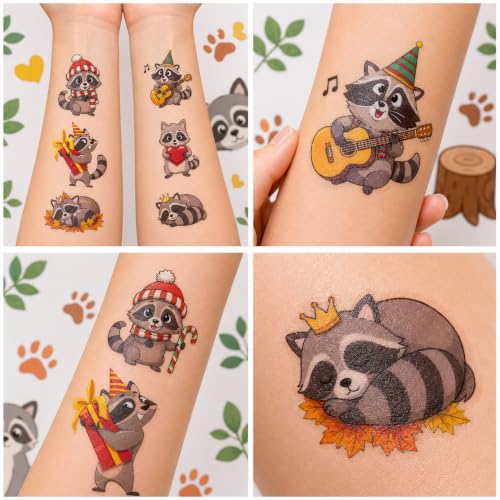 96Pcs Raccoon Temporary Tattoos - Party Favors & Decorations