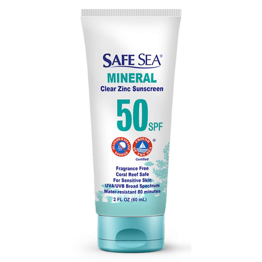 Safe Sea Zinc Oxide Sunscreen SPF50 | Clear Mineral Face Sunscreen Without White Cast | Anti-Jellyfish Sting Protective Lotion | 2Oz (60ml), Pack of 1 (2 Fl Oz (Pack of 1))