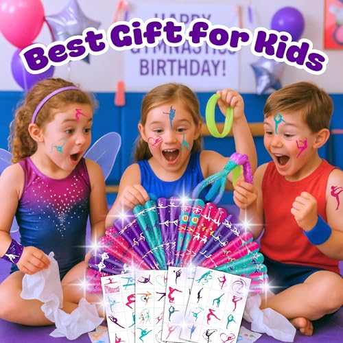 72PC Gymnastics Party Favors Bundle - Tattoos & Slap Bracelets