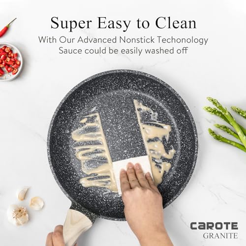 CAROTE Pots and Pans Set, Nonstick Cookware Set Non Stick Frying Pan Set, Granite Cookware Sets 8 Pcs,Pots and Pans Set (Granite, induction cookware)