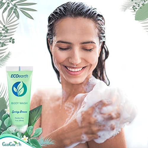 EcoEarth Travel Size Body Wash (1 fl oz, 200 PK, Spring Breeze), Delight Your Guests with a Revitalizing and Refreshing Hotel Body Wash, Quality Mini and Small Size Guest Hotel Toiletries in Bulk