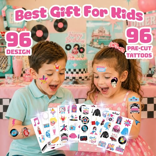 96 PCS 1950s Temporary Tattoos for Kids | Retro Diner Theme