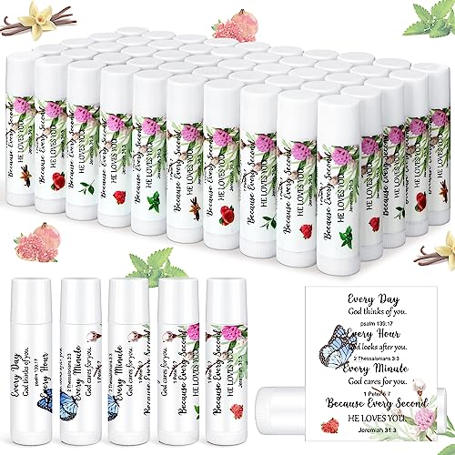 Siifert 50 Pcs Lip Balm Bulk Christian Gift for Women Faith Religious Bible Verse Lip Balm Inspirational Gift Scripture Moisturizing Lip Care Product for Coworker Friend Sister Teacher Birthday