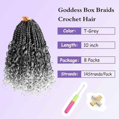 Goddess box braids Crochet Hair,10inch Pre Looped Crochet Boho Braids with curly Ends,8pcs Boho Box Braids Crochet Hair Extensions for Black Women