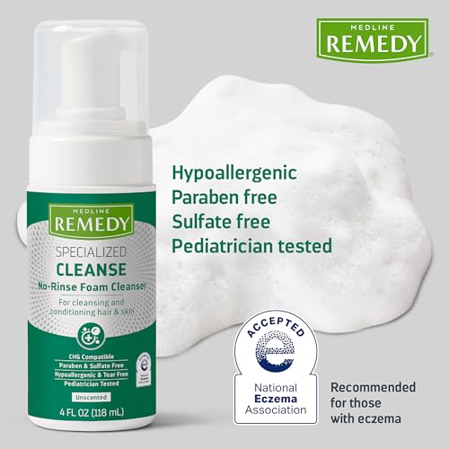 Medline Remedy Specialized No-Rinse Foam Cleanser (4 oz), Unscented, Moisturizing Body Wash, Incontinence Care, Skin Nourishing, For Hair and Dry Skin, Gentle, Eczema Seal, Sulfate-Free (Pack of 2)
