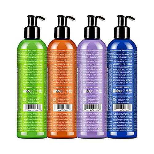 Dr. Bronner's - Organic Lotion (8 oz Variety Pack) Peppermint, Lavender Coconut, Orange Lavender, & Patchouli Lime - Body Lotion & Moisturizer, Organic, Soothing for Hands, Face & Body | 4 Count