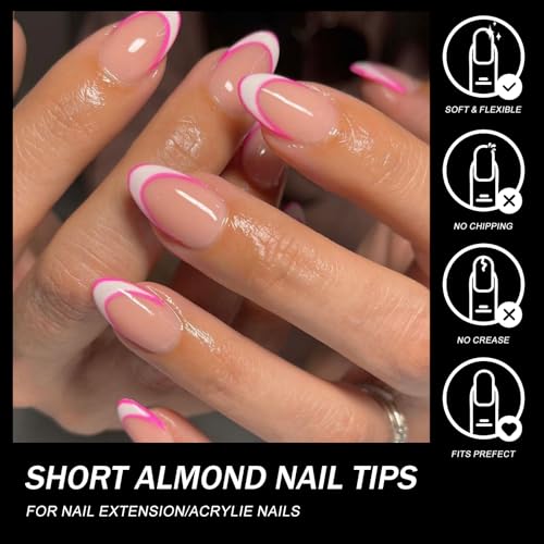 AddFavor Short Almond Nail Tips, 600pcs Soft Gel x Nail Tips Short Almond Gel Nails Clear Nail Tips Full Cover Acrylic Nail Tips for Nail Extension, Press on Nails Making