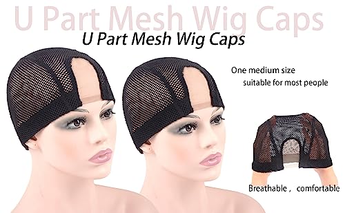 U Part Wig Cap Medium Black 2 Pack