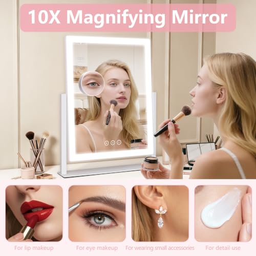 Lighted Vanity Mirror 16.7" w/ 180 LEDs & 10X Magnifier