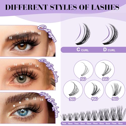 B&Qaugen Manga Lash Clusters DIY Individual Lashes 50D-D-12 300 PCS False Eyelash Cluster Manga Cluster 30D 40D 50D D Curl Eyelash Extensions at Home (50D-D-12)