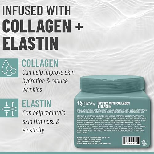 Collagen + Elastin Skin Strengthening Body Butter for Dry Skin ? Hydrating & Firming Skin Care, Vegan Skincare, 16 oz