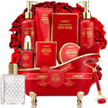 Anniversary Gifts for Her, Red Rose Spa Gifts for Women, Bath and Body Gift Set, Pampering Gift Basket, Birthday Gifts for Mom with Perfume, Jade Roller, Quartz Gua Sha Stone & More