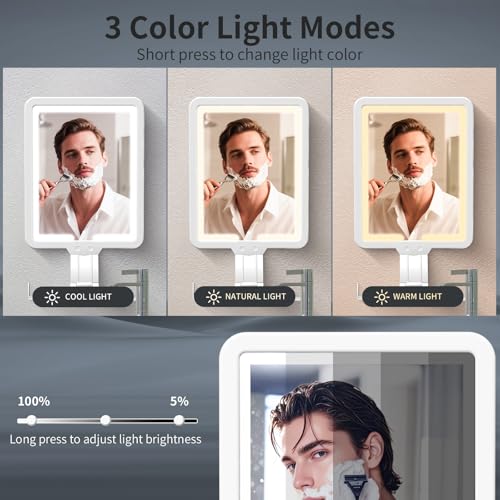 Heated Fogless Shower Mirror with Lights – 3-Color Dimming, 9.5x8 Inch