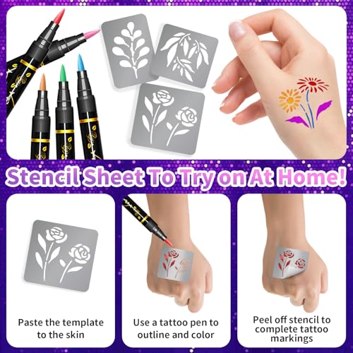 Yazhiji Fine line plant Temporary Tattoo Stencils, Face and Body Paint Stencils, Girl Boy Flower Tattoos Pack for Kids School Show Birthdays Christmas Party Favor Supplies