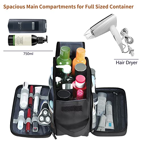 Buruis Extra Large Toiletry Bag for Men, Travel Toiletry Organizer Dopp Kit Water-resistant Shaving Bags, PU Leather Cosmetic Bathroom Shower Bag for Toiletries, Grooming, Accessories (Black)