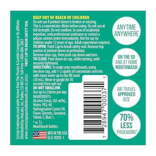 Crest Scope Mouthwash Concentrate, Travel Size Mouthwash, Original Mint Flavor, Helps Freshen Breath, 2 Pack -50 ml Squeeze Bottles