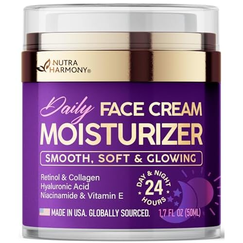 Face Moisturizer - Day & Night Face Cream - Collagen | Retinol | Hyaluronic Acid | Ceramides - Smooth, Soft & Glowing Skin - DD Cream for Women & Men - Dermatologically Tested - Made in USA 1.7 FL OZ