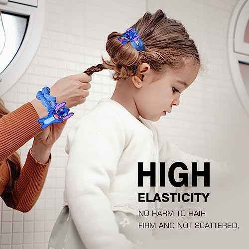 Cartoon Stich Hair Ties for Girls, Kids, Toddlers and Women, Elastic Hairbands with Character Design, 5 Pack