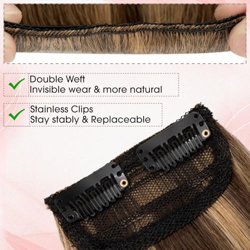 SEGO Clip in Hair Extensions for Women, 100% Remy Human Hair, Mini Hairpieces with 2 Clips, Short Extensions to Add Hair Volume, 2 Pcs, 12 Inches, 34g, Light Brown