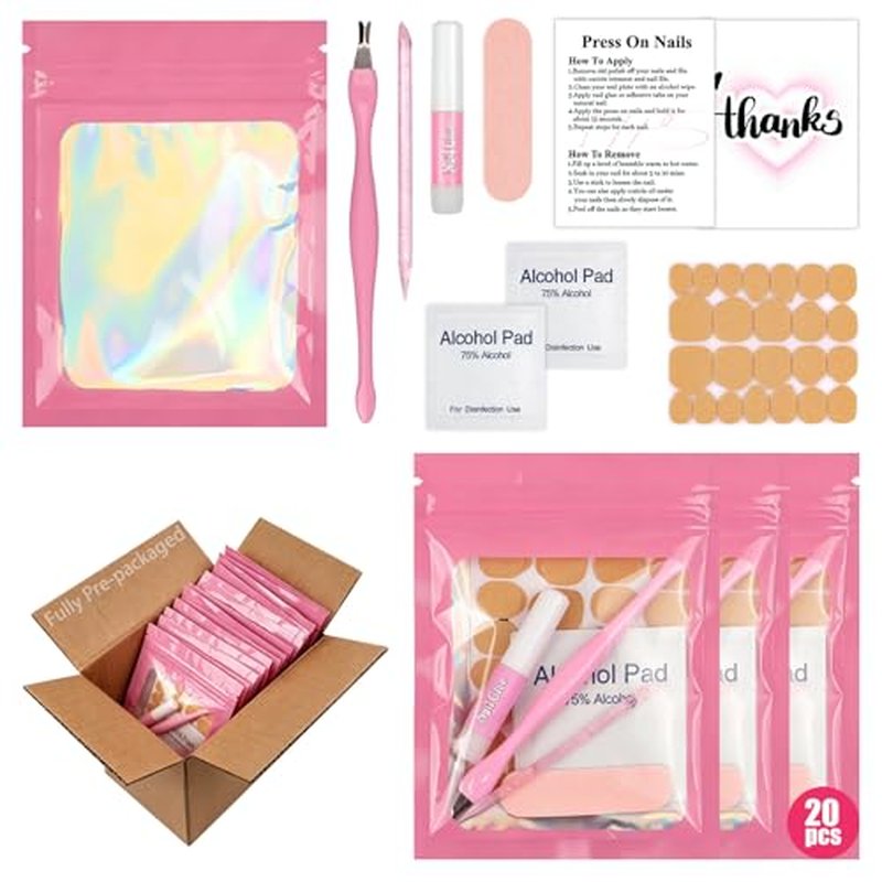 20 Pcs Press On Nail Prep Kit with Cuticle Tool & Glue