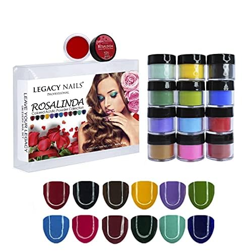 Legacy Nail Acrylic Powder Collections - 12 Colors Professional Nail Art Powder Set Manicure DIY for Dip & Acrylic Nail Extensions (Rosalinda Collection)