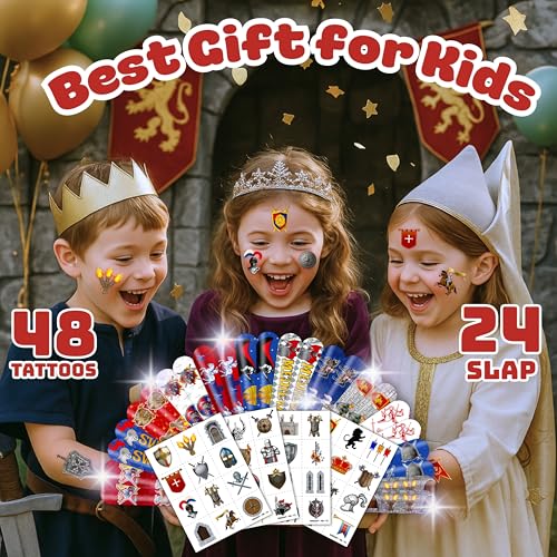 72-Piece Medieval Knight Party Favors Set - Tattoos & Slap Bracelets