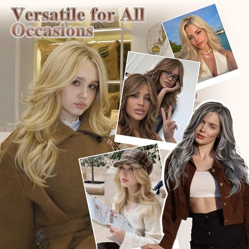 Light Blonde Layered Wig with Curtain Bangs - 22 Inch