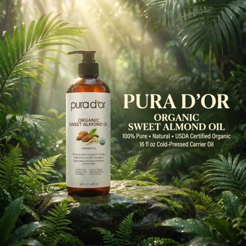 Pura D'Or Organic Sweet Almond Oil 16oz - Pure Carrier Oil