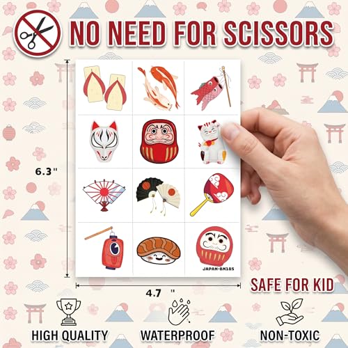 96 PCS Japanese Temporary Tattoos - Pre-Cut Party Favors