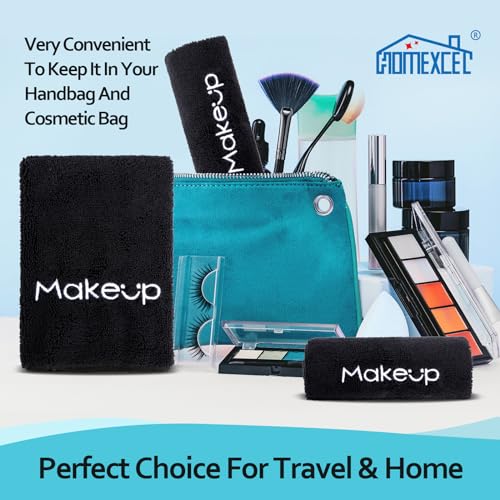 HOMEXCEL Makeup Remover Cloth 6 Pack,Premium Washable Soft 13x13 Inch Facial Cleansing Makeup Towels,Quick Dry Microfiber Face Towels Washcloths for All Skin Types,Black