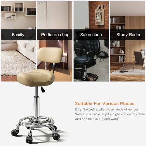 Saddle Stool with Back Support & Ring Pedal - Adjustable Height