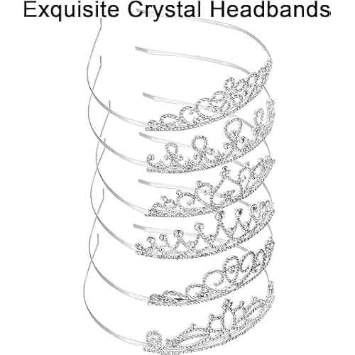 6 Pack Crystal Tiara Headband, Silver Princess Crown, Rhinestone Headband for Women, Girls, Princess Tiara Hair Accessories for Birthday Party, Wedding