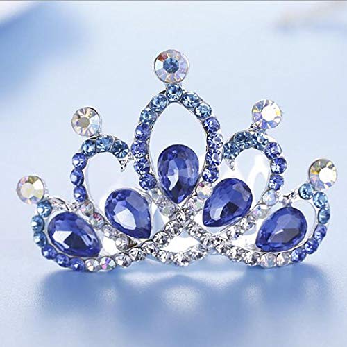 JAKAWIN Girls Rhinestone Tiara Crown Birthday Gift Headpiece Wedding Hair Comb (Blue)