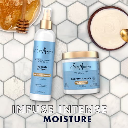 SheaMoisture Manuka Honey & Yogurt Multi-Action Leave-in Conditioner + Protein Power Treatment for Hair Repair, Frizz Control, 8 Oz Ea, for Curly, Damaged Hair